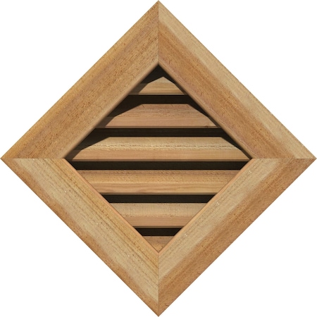 Ekena Millwork Diamond Gable Vent Functional, Western Red Cedar Gable Vent w/ 1" x 4" Flat Trim Frame, 14"W x 14"H GVWDI14X1401RFUWR